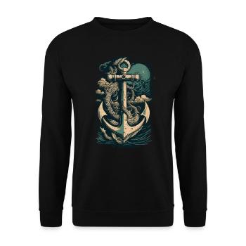 anchor, waves, dew, stormy sea, sailor, ship - Unisex Sweatshirt - black - Front - Alina (178cm) & Michal (187cm)