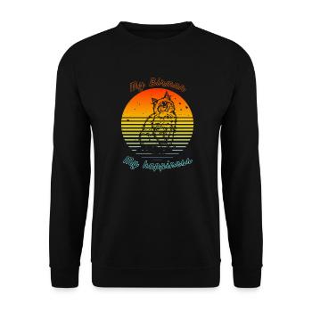 Retro-Logo mit einer "burmesischen" Katze - Unisex Pullover - Schwarz - Vorne - Alina (178cm) & Michal (187cm)
