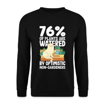 Optimistic Cat & Plants Funny Gardener Enthusiast - Unisex Pullover - Schwarz - Vorne - Alina (178cm) & Michal (187cm)