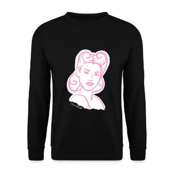 50er Jahre / Frau Porträt / Frauenpower / minavi - Unisex Pullover - Schwarz - Vorne - Alina (178cm) & Michal (187cm)