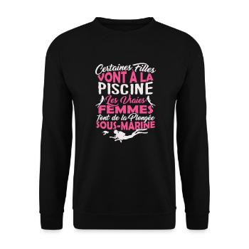 Plongeuse - Les vraies Femmes font de la Plongée - Sweat-shirt Unisexe - noir - Devant - Alina (178cm) & Michal (187cm)