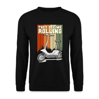 E-Scooter Electrics Scooter Sport Locomotion - Unisex Sweatshirt - black - Front - Alina (178cm) & Michal (187cm)