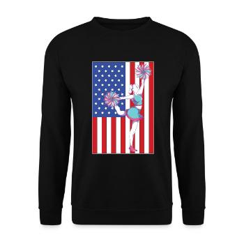 Sport Cheerleading Geschenk USA Flagge Cheerleader - Unisex Pullover - Schwarz - Vorne - Alina (178cm) & Michal (187cm)