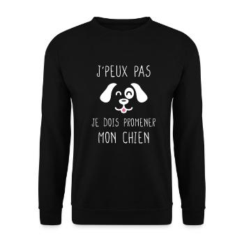 J'peux pas / promener mon chien / humour animal - Sweat-shirt Unisexe - noir - Devant - Alina (178cm) & Michal (187cm)