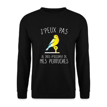 J'peux pas humour drôle perruche oiseaux cadeau - Sweat-shirt Unisexe - noir - Devant - Alina (178cm) & Michal (187cm)