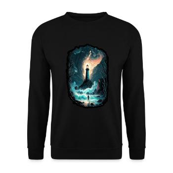 Lighthouse Sea Surreal Water Trend Mystical - Unisex Sweatshirt - black - Front - Alina (178cm) & Michal (187cm)