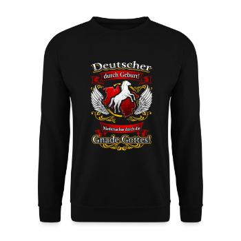 Stolzer Niedersachse – Herkunft und Ehre - Unisex Pullover - Schwarz - Vorne - Alina (178cm) & Michal (187cm)