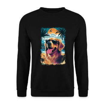 Golden Retriever mit Sonnenbrille am Strand - Unisex Pullover - Schwarz - Vorne - Alina (178cm) & Michal (187cm)
