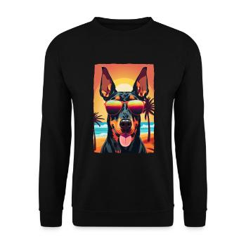 Doberman cool sur la plage avec des lunettes de soleil - Sweat-shirt Unisexe - noir - Devant - Alina (178cm) & Michal (187cm)