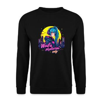 WAIFU MATERIAL ONLY - VAPORWAVE GAMERGIRL - Unisex Pullover - Schwarz - Vorne - Alina (178cm) & Michal (187cm)