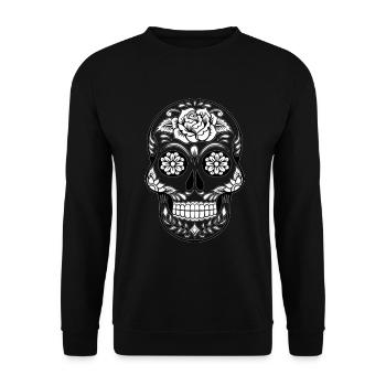 Mexican Skull with Rose - Unisex Sweatshirt - black - Front - Alina (178cm) & Michal (187cm)