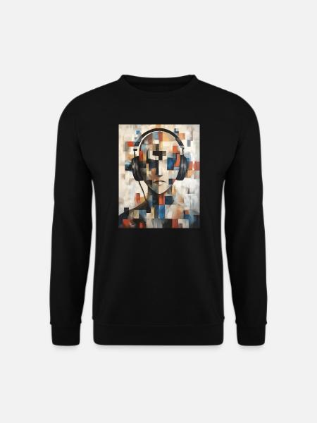 Abstraktes Gesicht Abstrakter Kopf mit Kopfhörern - Unisex Pullover - Schwarz