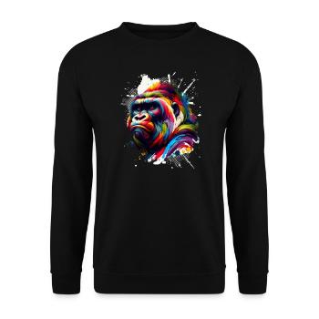 Bunter Gorilla Kunstwerk Gorillas - Unisex Pullover - Schwarz - Vorne - Alina (178cm) & Michal (187cm)