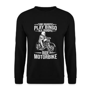 Some Grandpas Play Bingo Real Grandpas Ride Motorb - Unisex Pullover - Schwarz - Vorne - Alina (178cm) & Michal (187cm)