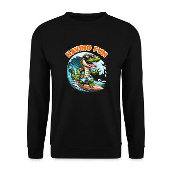 funny alligator with sunglasses on surfboard - Unisex Sweatshirt - black - Front - Alina (178cm) & Michal (187cm)