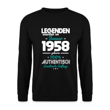 65. Geburtstag - Legenden wurden im Januar 1958 - Unisex Pullover - Schwarz - Vorne - Alina (178cm) & Michal (187cm)