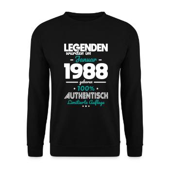 35. Geburtstag - Legenden wurden im Januar 1988 - Unisex Pullover - Schwarz - Vorne - Alina (178cm) & Michal (187cm)