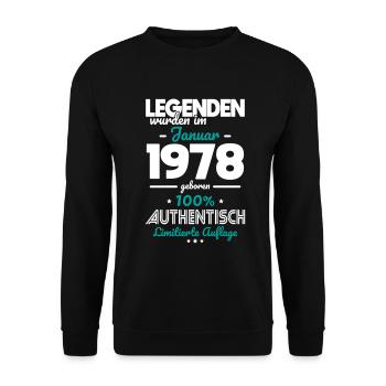 45. Geburtstag - Legenden wurden im Januar 1978 - Unisex Pullover - Schwarz - Vorne - Alina (178cm) & Michal (187cm)