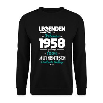 65. Geburtstag - Legenden wurden im Februar 1958 - Unisex Pullover - Schwarz - Vorne - Alina (178cm) & Michal (187cm)