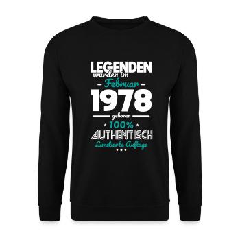 45. Geburtstag - Legenden wurden im Februar 1978 - Unisex Pullover - Schwarz - Vorne - Alina (178cm) & Michal (187cm)
