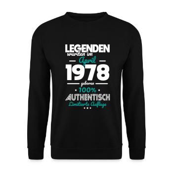 45. Geburtstag - Legenden wurden im April 1978 - Unisex Pullover - Schwarz - Vorne - Alina (178cm) & Michal (187cm)