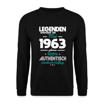 60. Geburtstag - Legenden wurden im Mai 1963 - Unisex Pullover - Schwarz - Vorne - Alina (178cm) & Michal (187cm)
