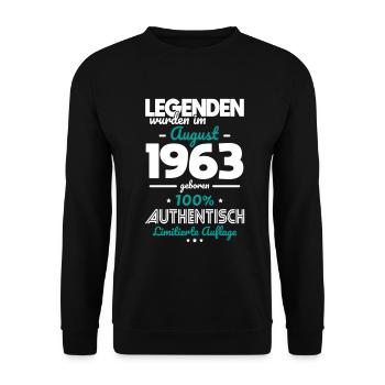 60. Geburtstag - Legenden wurden im August 1963 - Unisex Pullover - Schwarz - Vorne - Alina (178cm) & Michal (187cm)