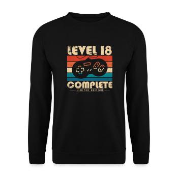 18th Birthday Gift Level 18 Complete - Unisex Sweatshirt - black - Front - Alina (178cm) & Michal (187cm)