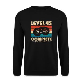 45 Anniversaire 45 ans Niveau cadeau 45 Complet - Sweat-shirt Unisexe - noir - Devant - Alina (178cm) & Michal (187cm)