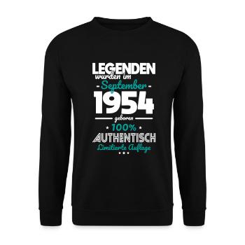 70. Geburtstag - Legenden wurden im September 1954 - Unisex Pullover - Schwarz - Vorne - Alina (178cm) & Michal (187cm)