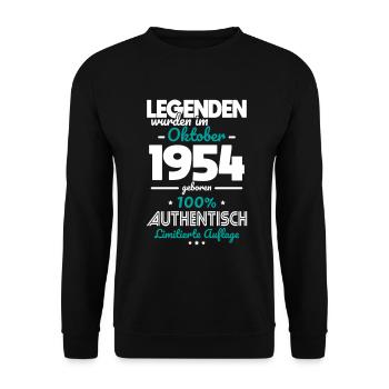 70. Geburtstag - Legenden wurden im Oktober 1954 - Unisex Pullover - Schwarz - Vorne - Alina (178cm) & Michal (187cm)