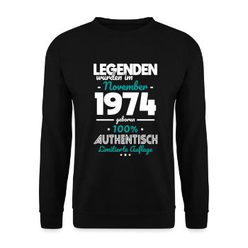 50th Birthday - Legends were created in November 1974 - Unisex Sweatshirt - black - Front - Alina (178cm) & Michal (187cm)