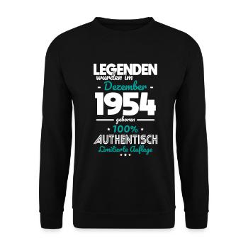 70. Geburtstag - Legenden wurden im Dezember 1954 - Unisex Pullover - Schwarz - Vorne - Alina (178cm) & Michal (187cm)
