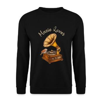 Vintage Gramophone Design – Chemise d’amoureux de la musique - Sweat-shirt Unisexe - noir - Devant - Alina (178cm) & Michal (187cm)