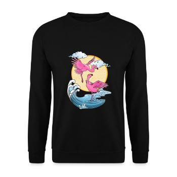 Flamants roses - Soleil - Japon - Sweat-shirt Unisexe - noir - Devant - Alina (178cm) & Michal (187cm)