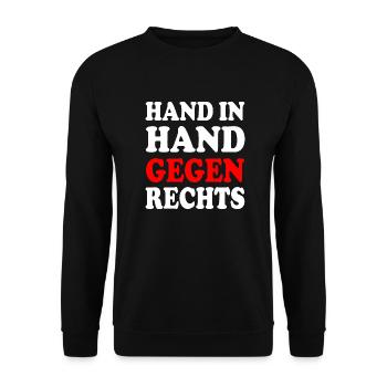 Hand in hand gegen rechts - Unisex Pullover - Schwarz - Vorne - Alina (178cm) & Michal (187cm)