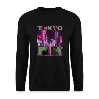 80er Retro Ästhetik Tokio Vaporwave - Unisex Pullover - Schwarz - Vorne - Alina (178cm) & Michal (187cm)