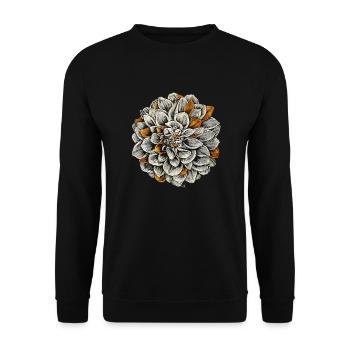 Flower dahlia in orange, ink, drawing, retro - Unisex Sweatshirt - black - Front - Alina (178cm) & Michal (187cm)