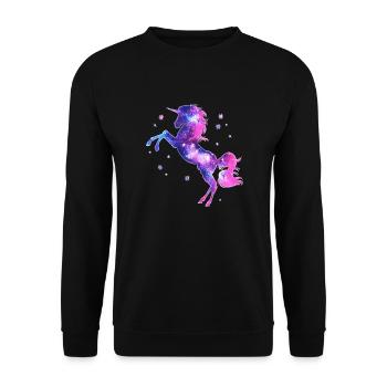 Einhorn unicorn Sterne Fantasy galaxy Universum - Unisex Pullover - Schwarz - Vorne - Alina (178cm) & Michal (187cm)