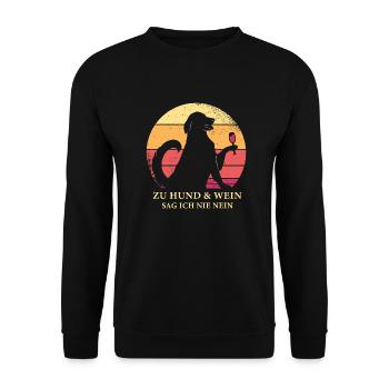 Zu Hund und Wein sag ich nie nein Hunde freund - Unisex Pullover - Schwarz - Vorne - Alina (178cm) & Michal (187cm)