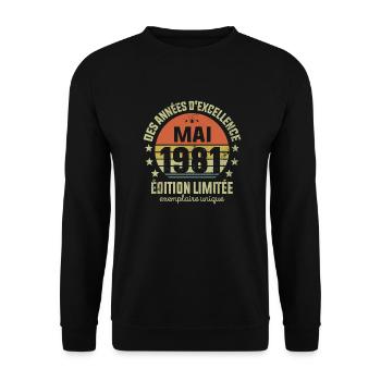 Anniversaire Millésime Fabriqué en Mai 1981 - Sweat-shirt Unisexe - noir - Devant - Alina (178cm) & Michal (187cm)