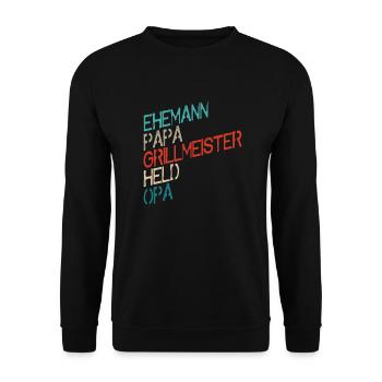 Ehemann Papa Grillmeister Held Opa Grillen - Unisex Pullover - Schwarz - Vorne - Alina (178cm) & Michal (187cm)