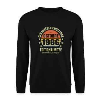 Anniversaire Millésime Fabriqué en Octobre 1986 - Sweat-shirt Unisexe - noir - Devant - Alina (178cm) & Michal (187cm)