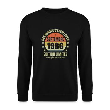 Anniversaire Millésime Fabriqué en Septembre 1986 - Sweat-shirt Unisexe - noir - Devant - Alina (178cm) & Michal (187cm)