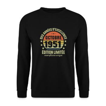 Anniversaire Millésime Fabriqué en Octobre 1951 - Sweat-shirt Unisexe - noir - Devant - Alina (178cm) & Michal (187cm)