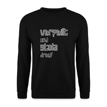 Verpeilt und stolz drauf I weiss I Geschenk - Unisex Pullover - Schwarz - Vorne - Alina (178cm) & Michal (187cm)