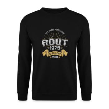 51 Ans Anniversaire Vintage Fabriqué en Août 1970 - Sweat-shirt Unisexe - noir - Devant - Alina (178cm) & Michal (187cm)