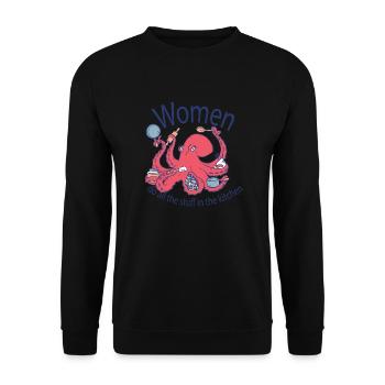 Frauen machen alles in der Küche Frauen machen all - Unisex Pullover - Schwarz - Vorne - Alina (178cm) & Michal (187cm)