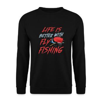 Life With Fly Fishing Angler Fisherman Nature - Unisex Sweatshirt - black - Front - Alina (178cm) & Michal (187cm)
