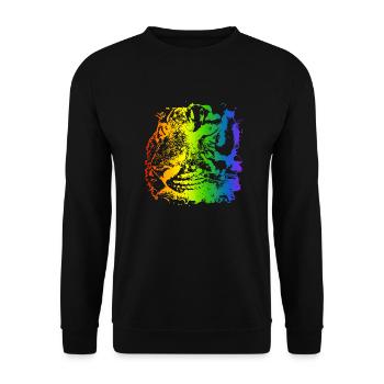 Regenbogen bunt Tiger Gesicht Tier Tigergesicht - Unisex Pullover - Schwarz - Vorne - Alina (178cm) & Michal (187cm)